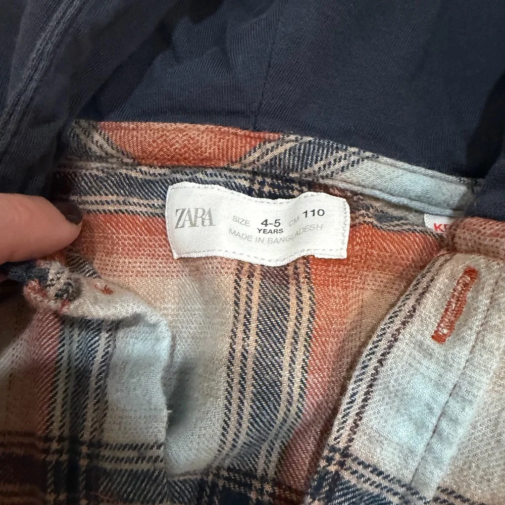 Zara Kids Plaid Shirt with Hood - Red and Blue